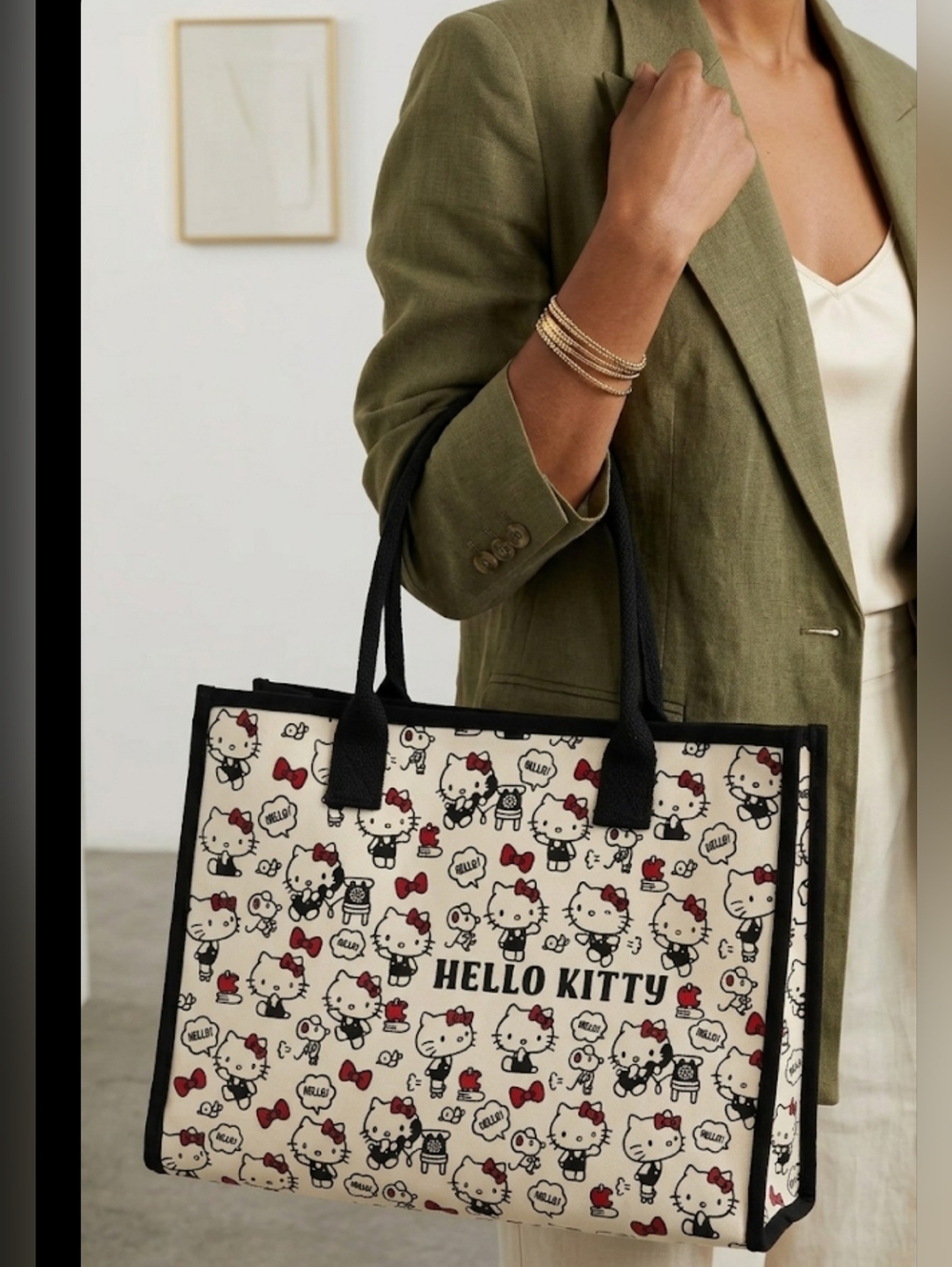 Sanrio Large Hello Kitty Black, Red & Cream Tote Bag NWOT